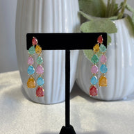 Multicolor Teardrop Gold Tone Dangle Earrings Pakistani Indian Jewelry