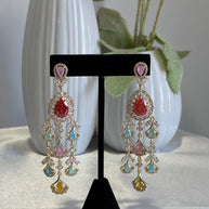 Multicolor CZ Gold Tone Chandelier Earrings Pakistani Indian Bridal Jewelry