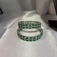 Emerald Green Silver Tone CZ Bangle Set Indian Pakistani Bridal Jewelry
