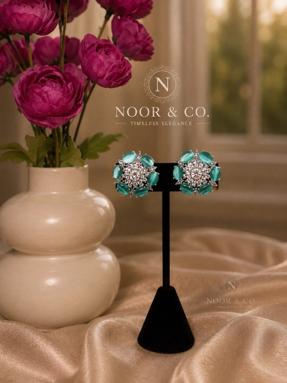 Aqua Bloom Crystal Stud Earrings