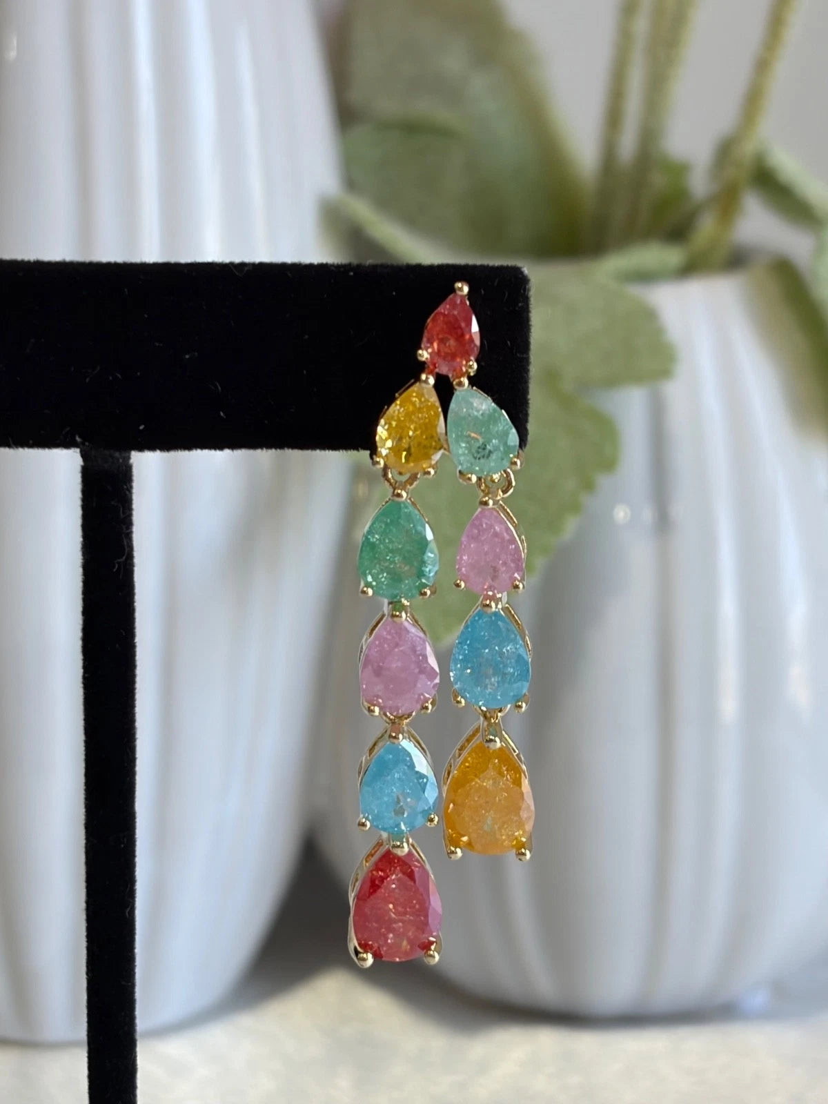 Multicolor Teardrop Gold Tone Dangle Earrings Pakistani Indian Jewelry