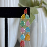 Multicolor Teardrop Gold Tone Dangle Earrings Pakistani Indian Jewelry