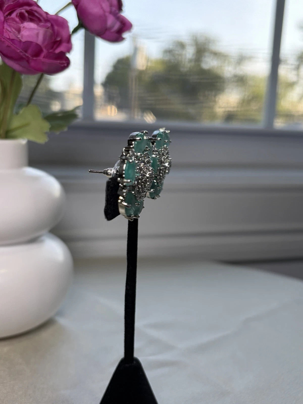 Aqua Bloom Crystal Stud Earrings