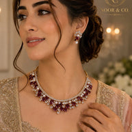 Ruby Pearl & Emerald Pearl Royale American Diamond Necklace Set