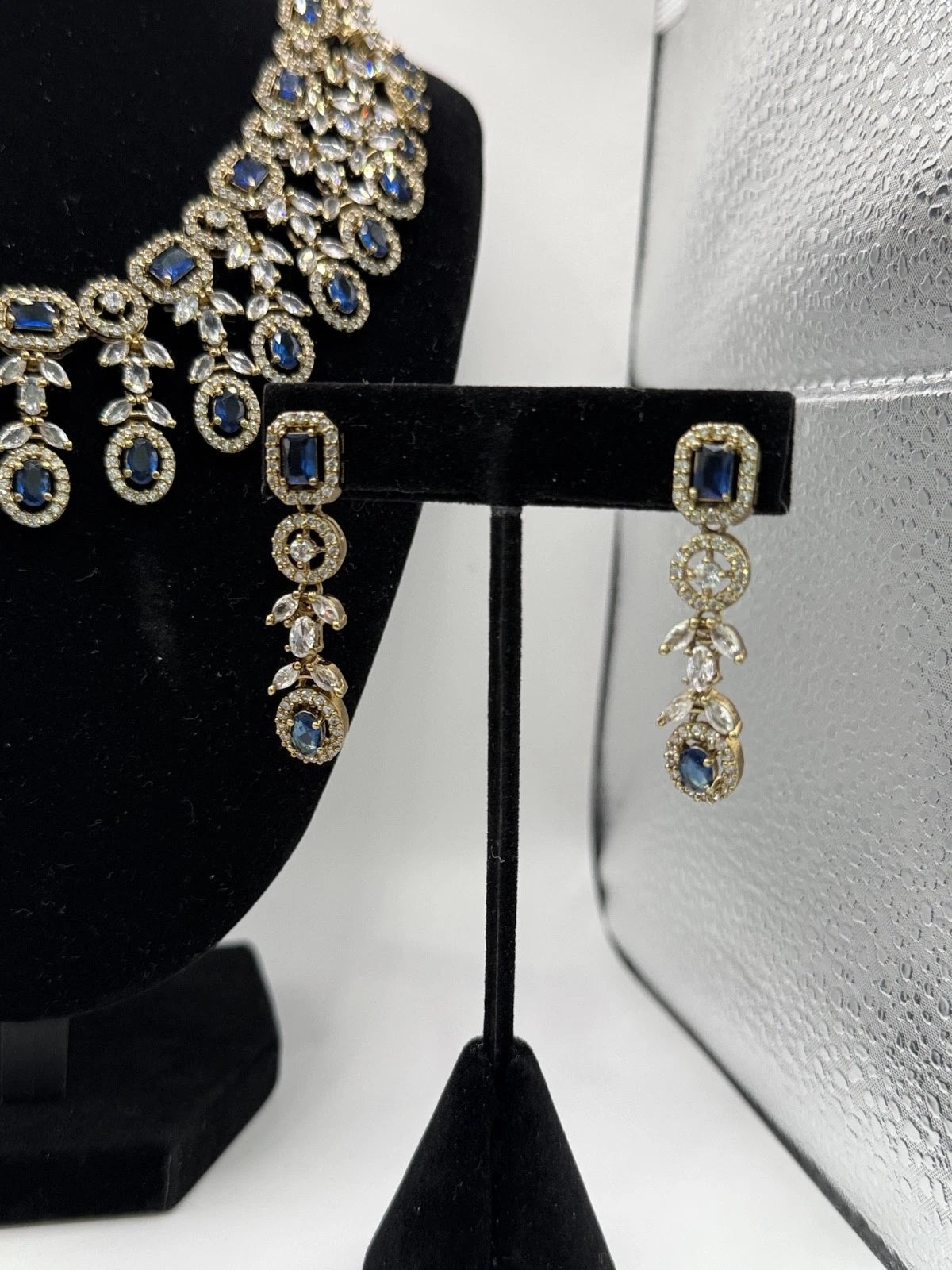 Royal Blue Crystal Necklace Set with Matching Earrings