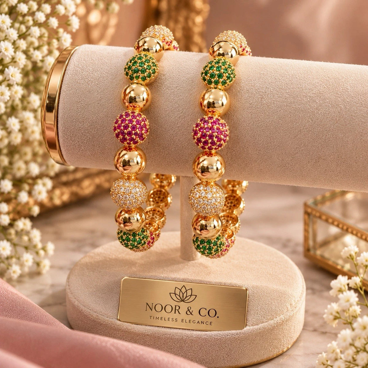 Multicolor Gold-Tone Beaded Bangles