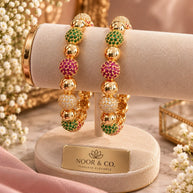 Multicolor Gold-Tone Beaded Bangles