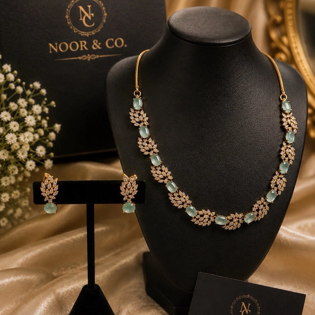 Mint Blossom American Diamond Necklace Set
