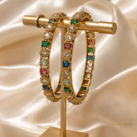Multicolor CZ Gold Tone Bangle Set Size 2.10 Pakistani Indian Bridal Party Jewel