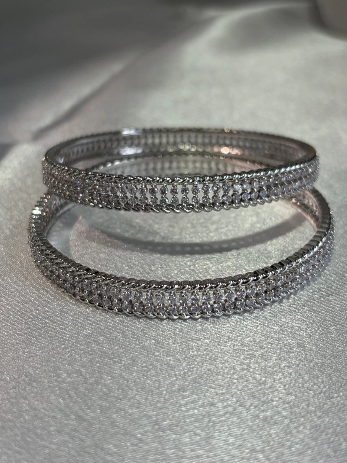 Silver Tone CZ Bangle Set Size 2.10 Indian Pakistani Bridal Party Jewelry