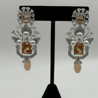 Champagne Crystal Pearl Statement Earrings – Luxury Bridal Drop Earrings