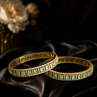 Mint Green CZ Gold Tone Bangle Bracelet Set of 2 Indian Pakistani Jewelry 2.10