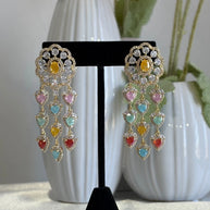 Multicolor Heart CZ Gold Tone Chandelier Earrings Pakistani Indian Jewelry
