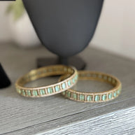 Mint Green CZ Gold Tone Bangle Bracelet Set of 2 Indian Pakistani Jewelry 2.10