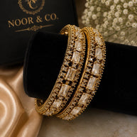 Celeste Emerald-Cut American Diamond Bangles – Premium Gold Finish
