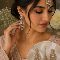 Blush Rose Crystal Earrings & Tikka Set
