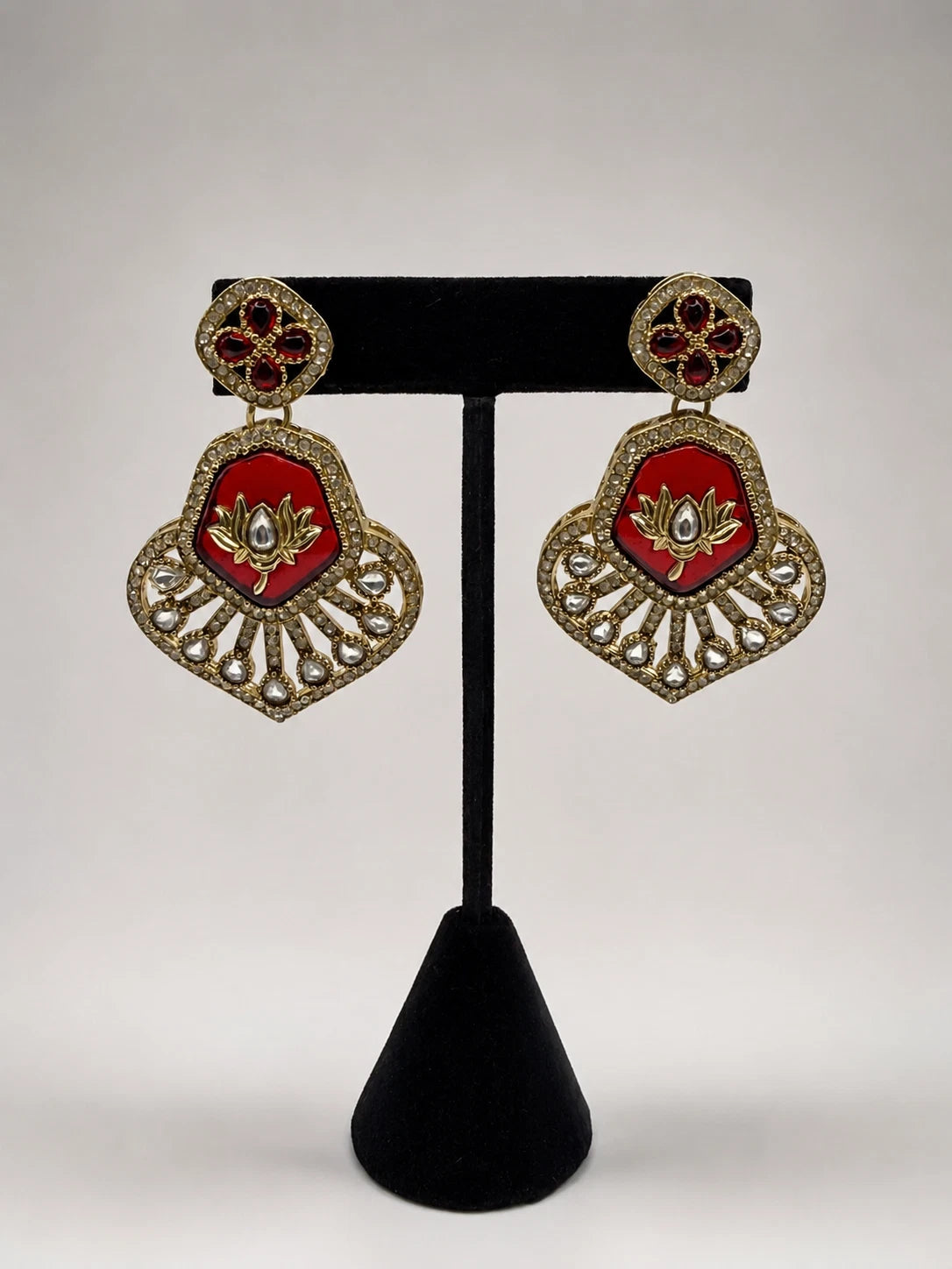Vintage-Inspired Ruby Red Statement Earrings | Gold Bridal Earrings | Pakistani