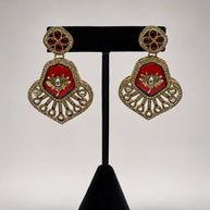 Vintage-Inspired Ruby Red Statement Earrings | Gold Bridal Earrings | Pakistani