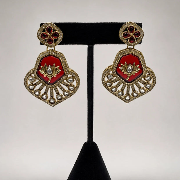 Vintage-Inspired Ruby Red Statement Earrings | Gold Bridal Earrings | Pakistani
