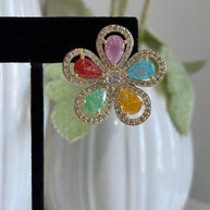Multicolor Flower CZ Gold Tone Stud Earrings Pakistani Indian Jewelry