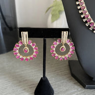 Pink CZ Gold Tone Necklace Earrings Tikka Set Indian Pakistani Bridal Jewelry