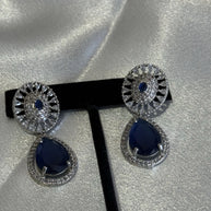 Sapphire Blue CZ Teardrop Earrings Silver Tone Party Jewelry