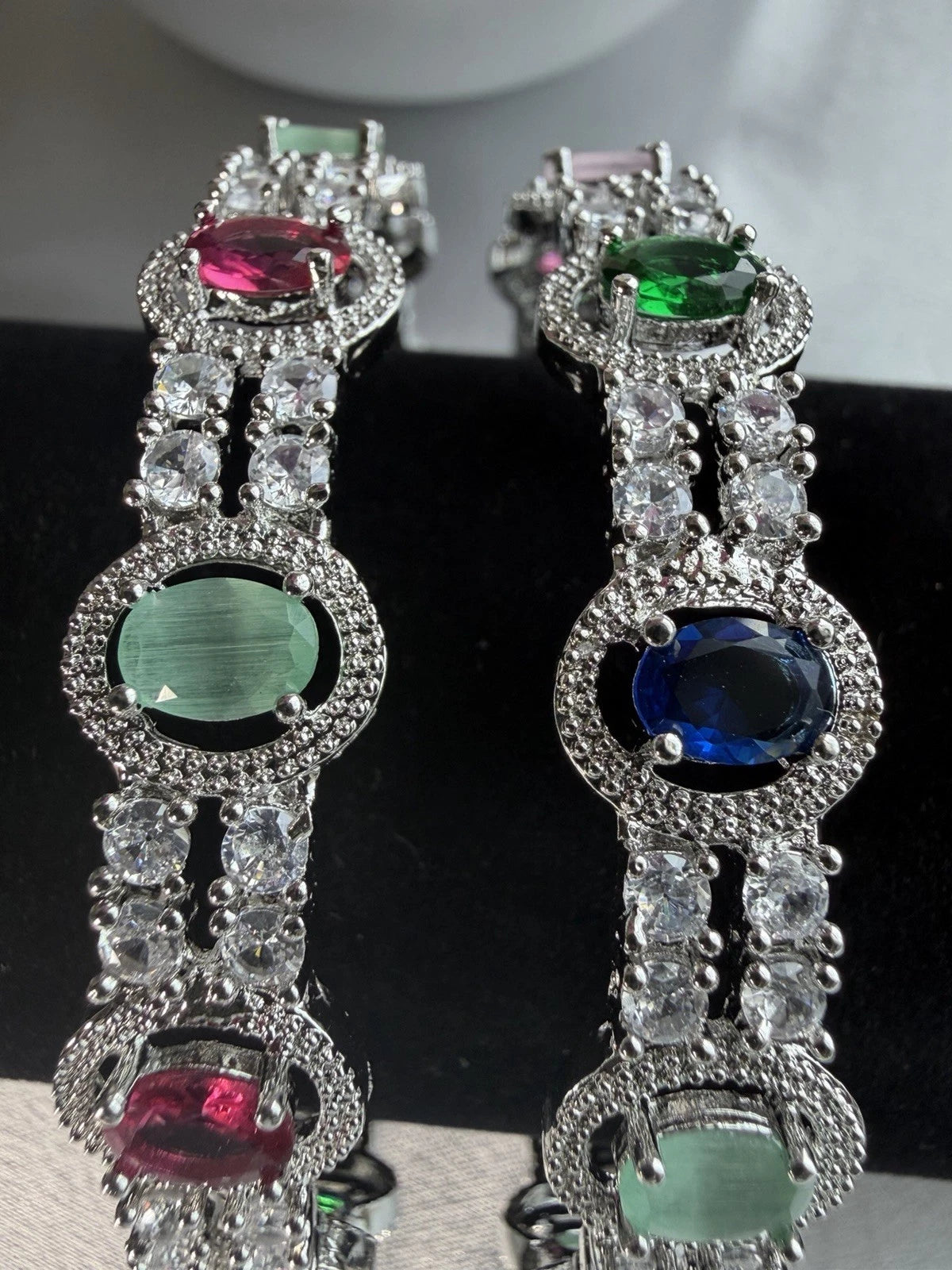 Aurora Multicolor Crystal Bangles – Premium American Diamond Pair