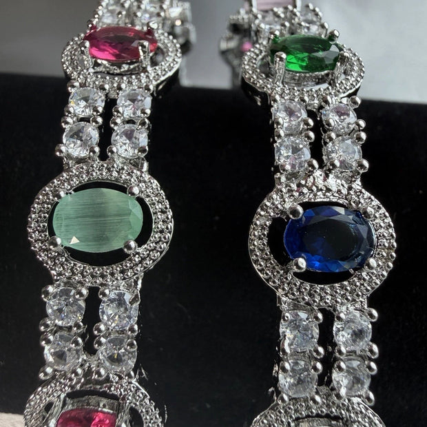 Aurora Multicolor Crystal Bangles – Premium American Diamond Pair