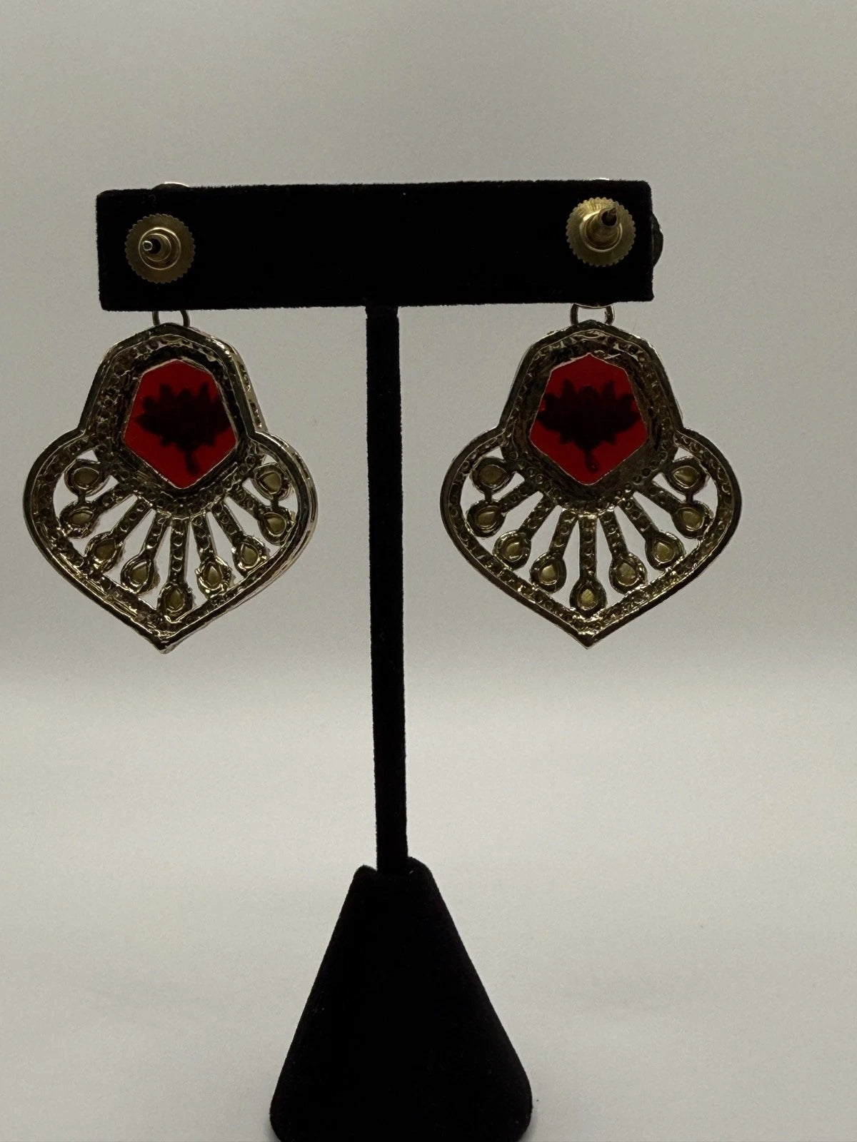 Vintage-Inspired Ruby Red Statement Earrings | Gold Bridal Earrings | Pakistani