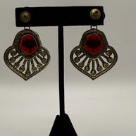 Vintage-Inspired Ruby Red Statement Earrings | Gold Bridal Earrings | Pakistani