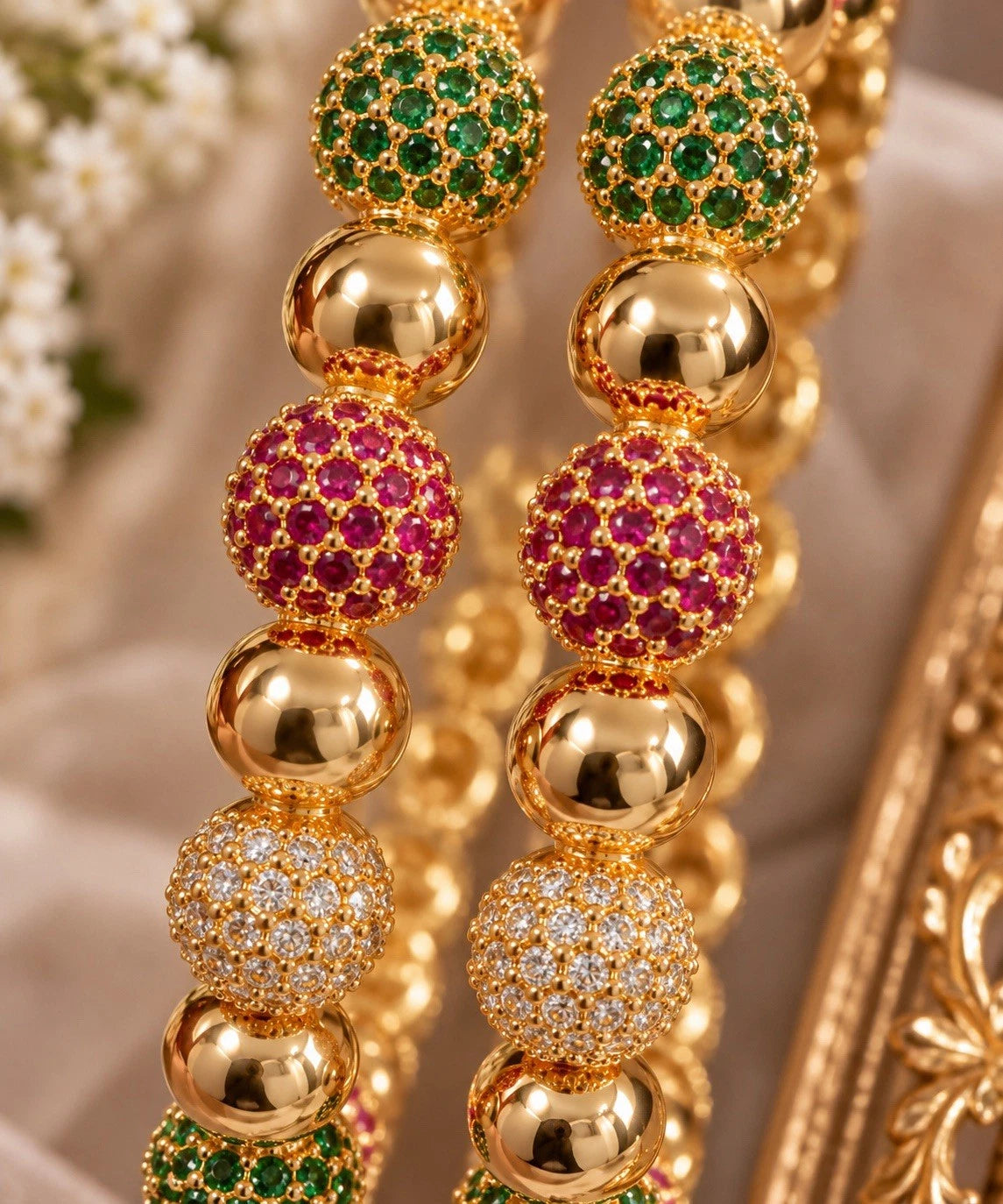 Multicolor Gold-Tone Beaded Bangles