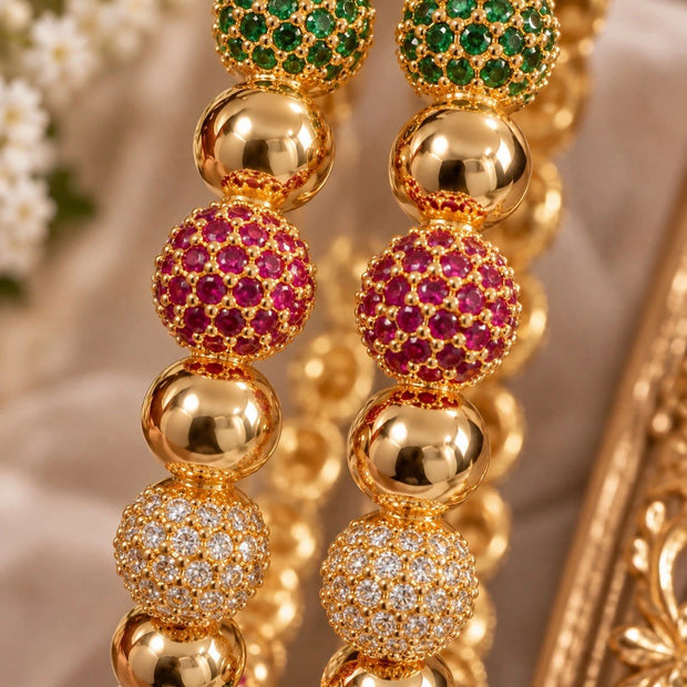 Multicolor Gold-Tone Beaded Bangles