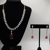 Ruby Red CZ Necklace Set with Matching Drop Earrings | Elegant Bridal Jewelry |