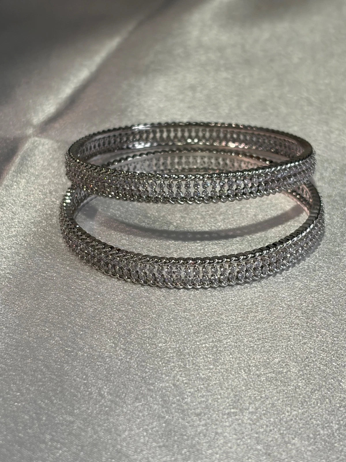 Silver Tone CZ Bangle Set Size 2.10 Indian Pakistani Bridal Party Jewelry