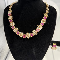 Elegant Pink Crystal Necklace & Earrings Set