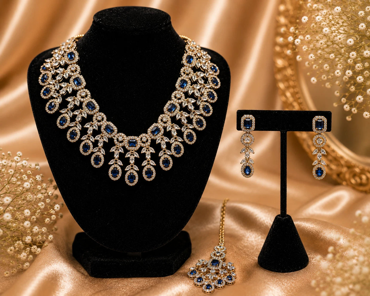 Royal Blue Crystal Necklace Set with Matching Earrings