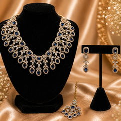 Royal Blue Crystal Necklace Set with Matching Earrings