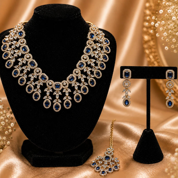 Royal Blue Crystal Necklace Set with Matching Earrings