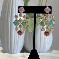 Multicolor CZ Gold Tone Chandelier Earrings Pakistani Indian Statement Jewelry