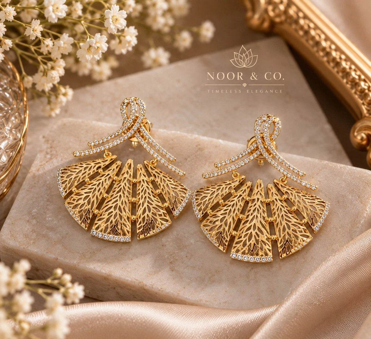 Elegant Gold-Tone Leaf Statement Earrings