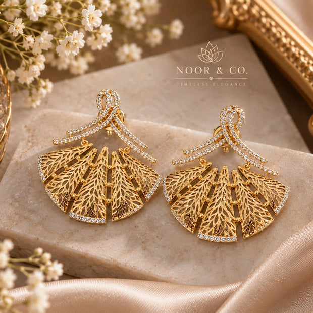 Elegant Gold-Tone Leaf Statement Earrings