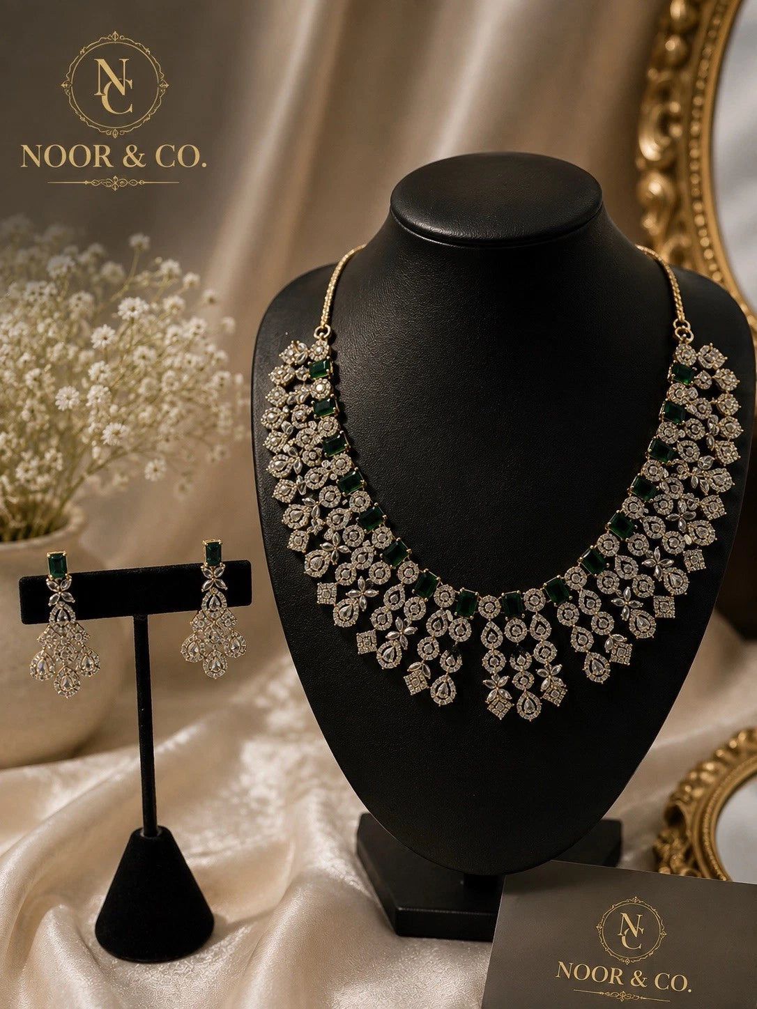 Emerald Royale American Diamond Bridal Necklace Set
