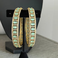 Mint Green CZ Gold Tone Bangle Bracelet Set of 2 Indian Pakistani Jewelry 2.10
