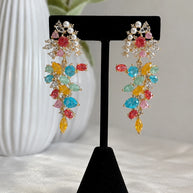 Multicolor Pearl CZ Gold Tone Drop Earrings Pakistani Indian Statement Jewelry