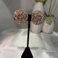 Pink Lavender Gold Tone CZ Round Statement Earrings Indian Pakistani Jewelry