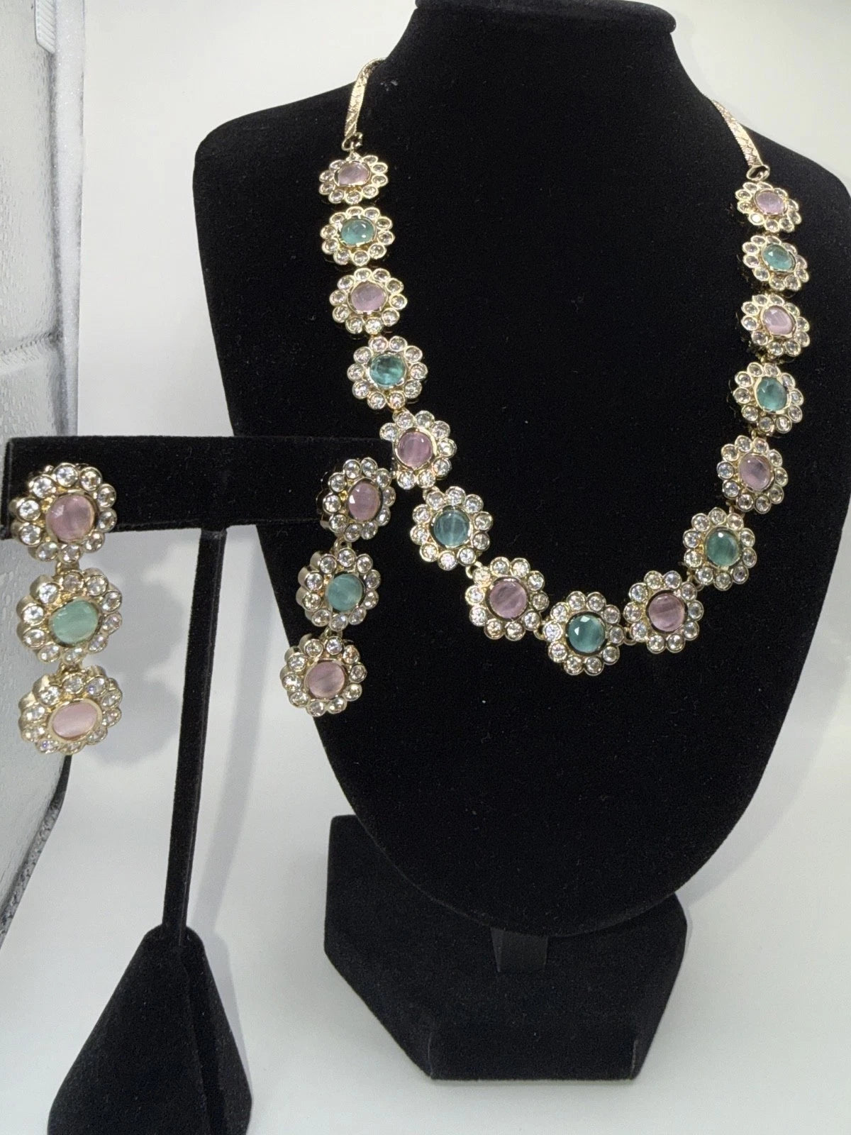 Pastel Floral Necklace Set with Matching Earrings