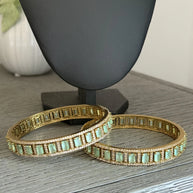 Mint Green CZ Gold Tone Bangle Bracelet Set of 2 Indian Pakistani Jewelry 2.10