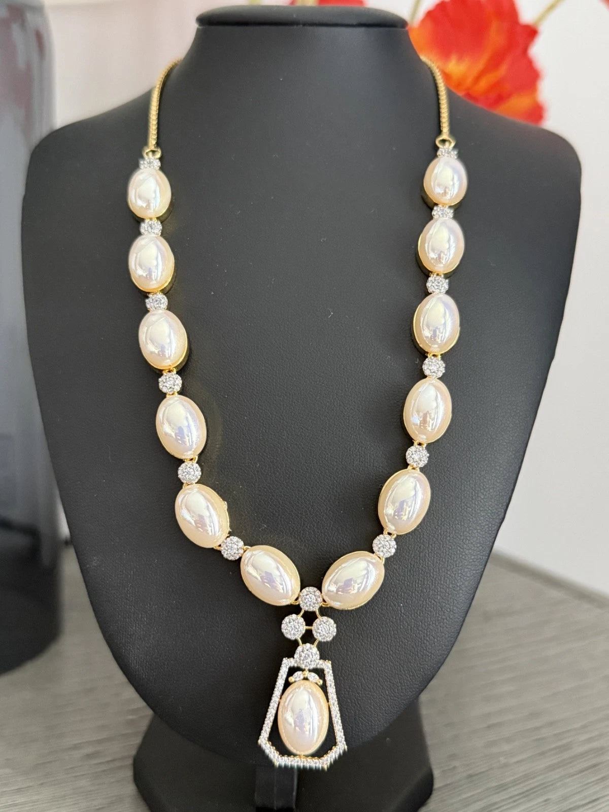 Elegant Pearl & Crystal Statement Jewelry Set | Gold Tone Necklace and Earrings
