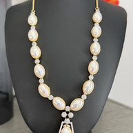 Elegant Pearl & Crystal Statement Jewelry Set | Gold Tone Necklace and Earrings