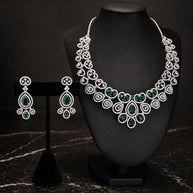 Emerald green and clear CZ-style necklace set